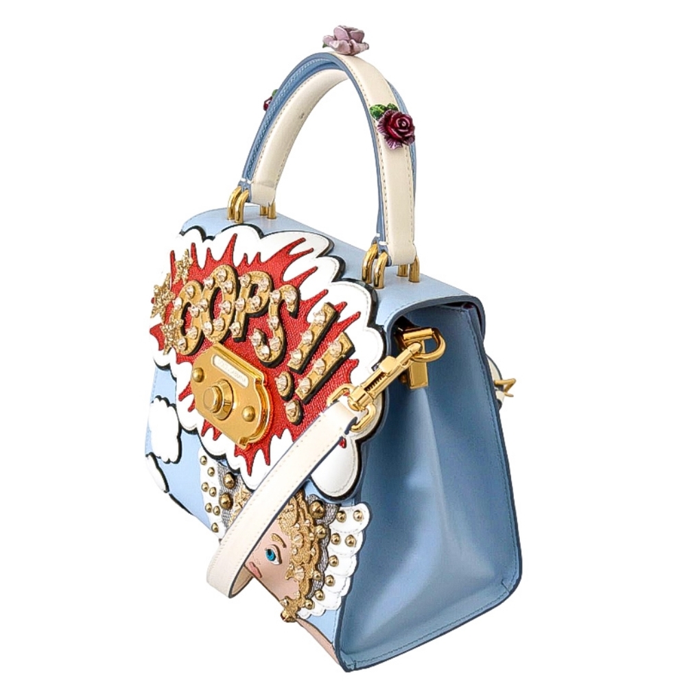 🎁SOLD🎁 DOLCE & GABANNA Leather Blue WELCOME Rose Designer Shoulder Satchel Bag - Picture 2 of 4